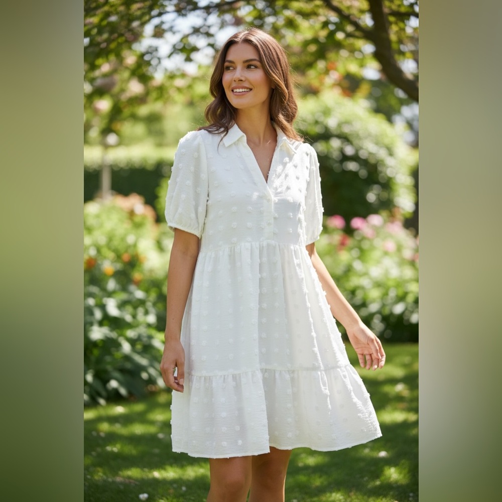 Very J White Textured Midi Dress (M)